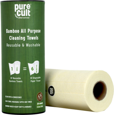 PureCult Bamboo All-Purpose Towels | Reusable & Washable | 20 Sheets | Up to 2000 Times | Dry Bamboo Cleaning Cloth