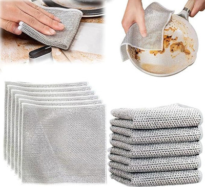 Buyer Choice Double-Sided Multipurpose Microfiber Cloth, Stainless Steel Scrubber,Non-Scratch Stainless Steel Scrub(Large, Pack of 10)