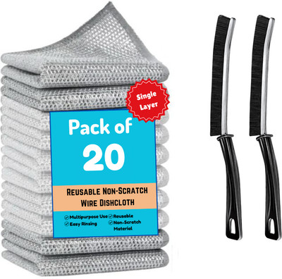 MIXCO Wire Dishwash Cloth & Gap Cleaning Brush for Kitchen, Easy Rinse, Reusable Wet and Dry Nylon Cleaning Cloth(22 Units)
