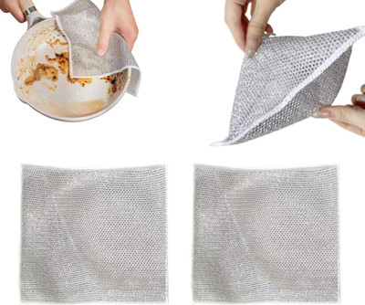 AVRT Two Layer Non-Scratch Wire Dishcloth Mesh Wire Cloth for Kitchen Reusable -5pcs Wet and Dry Microfiber Cleaning Cloth(5 Units)