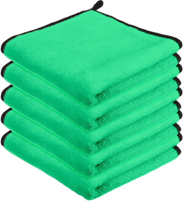 KUBER INDUSTRIES 400 GSM Cleaning Towel for Kitchen with Hanging Loop|40x60|Pack of 5|Green Wet and Dry Microfiber Cleaning Cloth(5 Units)