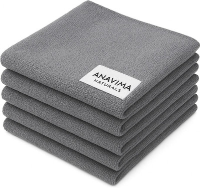 Anavima Naturals Microfiber Cleaning Cloth – Pack of 5 (Grey, 40x40 cm, 350 GSM) Wet and Dry Microfiber, Polyester Cleaning Cloth(5 Units)