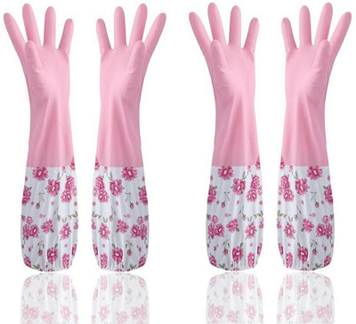Masox Store 2-Pair Hand Gloves For Kitchen Long Sleeves Gloves Wet and Dry Glove Set(Free Size Pack of 2)