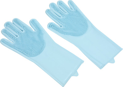 Quickoo Reusable Silicon Cleaning Wet and Dry Glove(Free Size)