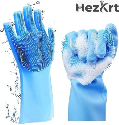 HEZKRT ® Magic Silicone Cleaning Scrubber Gloves for Kitchen, Car, Pet, Bathroom Wet and Dry Glove Set(Free Size Pack of 2)