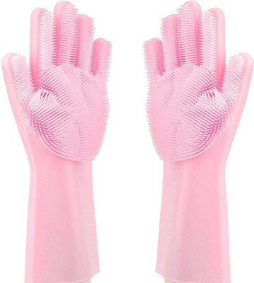 KIYAMOKSH WORLD Silicon Cleaning Gloves Silicon Hand Gloves for Kitchen Dishwashing Wet and Dry Glove(Free Size)