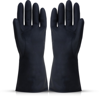 Spotview Heavy Duty Rubber Hand Gloves- 1 Pair|Cleaning, Gardening, Kitchen - Black Wet and Dry Glove(Free Size)