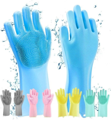 SnowShell Silicone Dishwashing Gloves - Multipurpose Cleaning for Kitchen & Bathroom Zx26 Wet and Dry Glove Set(Free Size Pack of 2)