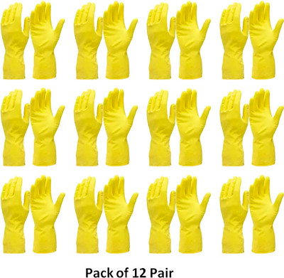 Donizard Long Sleeves Rubber Washable Reusable Kitchen Farming Agricular Garden Wet and Dry Disposable Glove Set(Free Size Pack of 12)