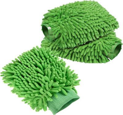 HOMESTIC Pack of 3 Multipurpose Microfiber Glove Duster for Home Cleaning | Plain Green Wet and Dry Glove Set(Free Size Pack of 3)