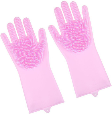 Mbarara SiliconeGloves with Reusable Heat Resistant Tool for Cleaning,Dish Washing 1pair Wet and Dry Glove(Free Size)