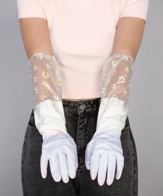 RBGIIT PVC Flock lined Long Sleeve elbow length Hand Gloves for Kitchen Dishwashing Wet and Dry Glove(Large)