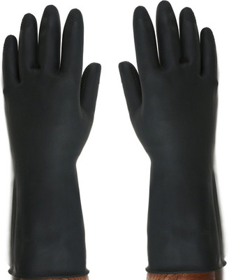 RBGIIT Reusable Latex Hand Gloves for Kitchen Black Wet and Dry Glove (Free Size) Wet and Dry Glove Set(Free Size, Medium Pack of 2)