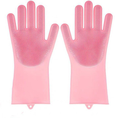 Masaka SiliconeGloves with Reusable Heat Resistant Tool for Cleaning,Dish Washing 1pair Wet and Dry Glove(Free Size)