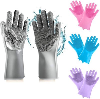 sitsra Multi-Purpose Silicone Cleaning Gloves for Dishwashing and Home Use – Free Size Wet and Dry Glove(Free Size)