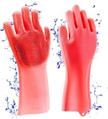 Brightwave Heavy Duty Silicone Hand Gloves for Dishwashing Utensil Cleaning 1 Pair Wet and Dry Glove(Free Size)