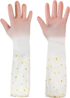 HM EVOTEK 14'' Dishwashing cleaning, Pond Gloves,Non-Slip Cotton Lining Washing GloveR_29 Rubber, Polyester  Safety Gloves(Pack of 1)