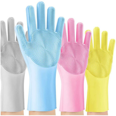 RHHG E COM Silicone Reusable Gloves for Dish washing, Pet Grooming, Car,Vegetable, Wet and Dry Glove(Free Size)