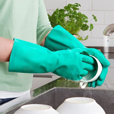 F8WARES 13 Inches long Heavy-Duty Reusable Chemical Acid Resistant Nitrile Hand Gloves Wet and Dry Glove(Large)
