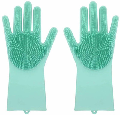 Nirvi Silicone Non-Slip, Dishwashing and Pet Grooming, Magic Latex Scrubbing Gloves for Household Cleaning Great for Protecting Hands Wet and Dry Disposable Glove Set(Free Size Pack of 2)