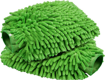 HOMESTIC Pack of 2 Multipurpose Microfiber Glove Duster for Home Cleaning | Plain Green Wet and Dry Glove Set(Free Size Pack of 2)