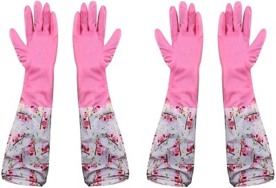 Estervig Reusable Gloves for Dishwashing, Kitchen Cleaning Hand Gloves (2 Pair Owl Pink) Wet and Dry Glove Set(Free Size Pack of 4)