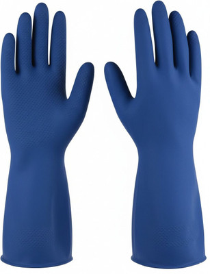 7SHIELD 1 Pair Ice Blue Rubber Safety Hand Gloves For Chemical, Electrical , Gardening Wet and Dry Glove(Medium)