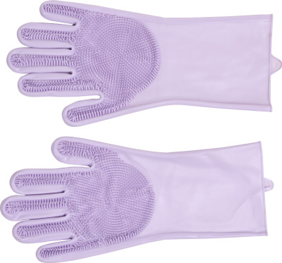 Quickoo Dishwashing Gloves with Scrubber, Silicone Cleaning Reusable Scrub Gloves Wet Glove(Free Size)