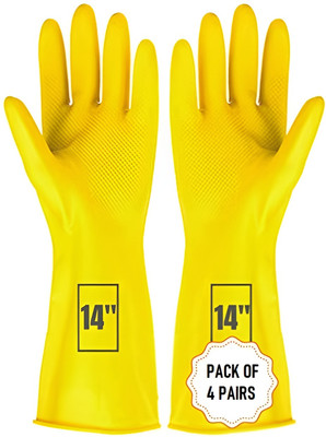 RBGIIT Heavy Duty Washable Dish Washing Kitchen Industrial Gardening Rubber 14 Inch Wet and Dry Glove Set(Large Pack of 4)