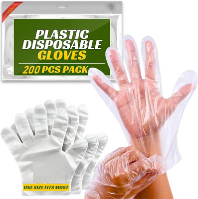 DM SPECIALLY FOR SPECIALIST 200 Pieces Plastic Disposable Gloves, for Cleaning, [ One Size Fits Most ] Wet and Dry Glove Set(Free Size Pack of 200)