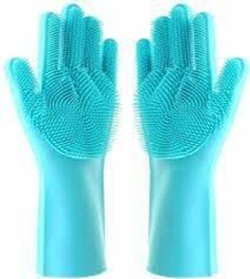 Jinja SiliconeGloves with Reusable Heat Resistant Tool for Cleaning,Dish Washing 1pair Wet and Dry Glove(Free Size)