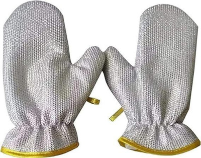 Radha Pack of 2 Anti-Hot Waterproof & Durable Silver Wire Dish Cleaning Gloves x2.207 Wet and Dry Glove(Large)