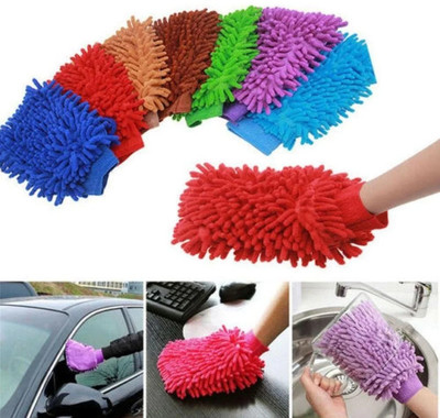 QinPin Microfiber Vehicle Washing  Hand Glove(Pack Of 2, 100 GSM)