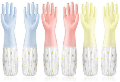 Eopzo Waterproof Flocked Liner Dish Washing Gloves for Kitchen Wet and Dry Glove Set(Free Size Pack of 6)