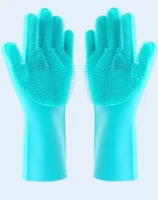Kasangati SiliconeGloves with Reusable Heat Resistant Tool for Cleaning,Dish Washing 1pair Wet and Dry Glove(Free Size)