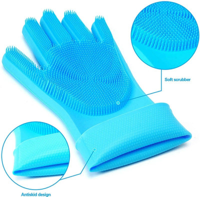 Qozent Silicone Dishwashing Gloves - Multipurpose Cleaning for Kitchen, Car & Bathroom Wet and Dry Disposable Glove(Free Size)