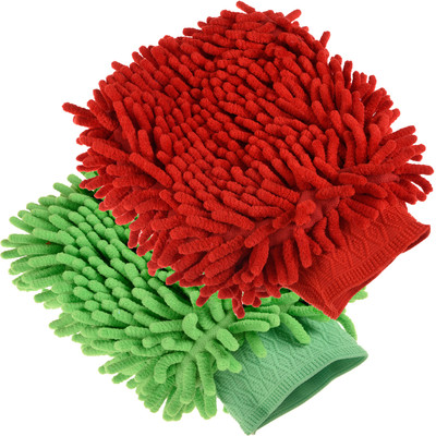 KUBER INDUSTRIES Waterproof Fiber Cleaning Mitts For Car|Glass|Pack of 2|Red & Green Wet and Dry Glove Set(Free Size Pack of 2)
