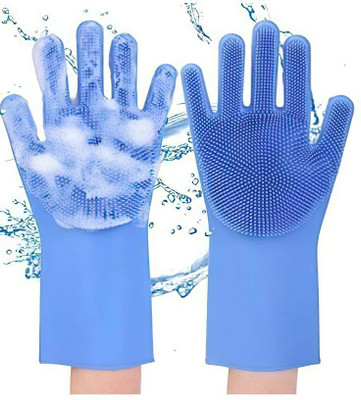 7SHIELD 1 Silicon Safety Scrubber Gloves for Kitchen, Bathroom Cleaning & Pet Grooming Wet and Dry Glove(Free Size)