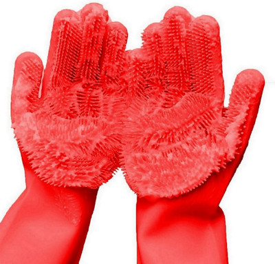 RBGIIT Magic Silicone Gloves Scrubbing Gloves for dishes, dishwashing gloves with scrubbers, dish gloves for kitchen, car wash, and pet care Wet and Dry Glove Set(Medium Pack of 4)