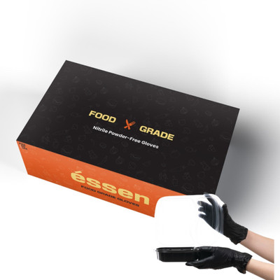ESSEN Nitrile Black Gloves | Food Grade | Kitchen| Saloon | Restaurant Wet and Dry Disposable Glove Set(Medium Pack of 100)
