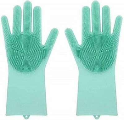 Hoima SiliconeGloves with Reusable Heat Resistant Tool for Cleaning,Dish Washing 1pair Wet and Dry Glove(Free Size)