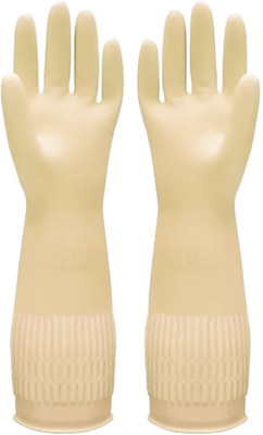 Donizard Latex Rubber PVC Lined Elbow Length Hand Glove for Kitchen Dishwashing Cleaning Wet and Dry Disposable Glove Set(Free Size Pack of 2)