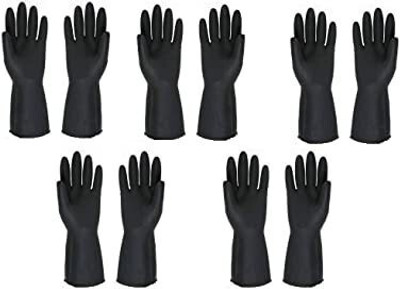 Eopzo Multipurpose Non-Slip Rubber Reusable Gardening Cleaning Gloves (Black, 5pair ) Wet and Dry Glove Set(Free Size Pack of 5)