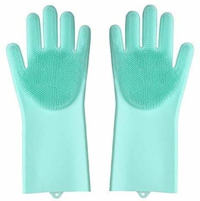 HEZKRT Silicon Household Safety Wash Scrubber Heat Resistant Kitchen Gloves for Dish washing, Cleaning, Gardening Wet and Dry Glove Set(Free Size Pack of 2)