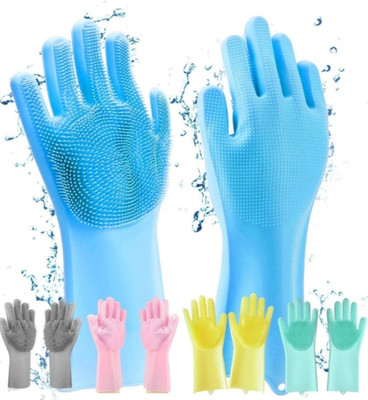 SnowShell Silicone Dishwashing Gloves - Multipurpose Cleaning for Kitchen & Bathroom Zx28 Wet and Dry Glove Set(Free Size Pack of 2)