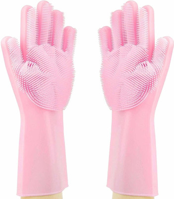 Niyam Rubber Silicone Cleaning Brush Scrubber Gloves Wet and Dry Glove(Large)