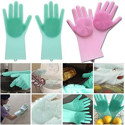 Njeru SiliconeGloves with Reusable Heat Resistant Tool for Cleaning,Dish Washing 1pair Wet and Dry Glove(Free Size)
