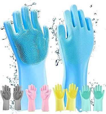 SORAISTIC Silicone Hand Gloves For Dish Washing Kitchen Bathroom Car Cleaning Wet and Dry Glove(Free Size)