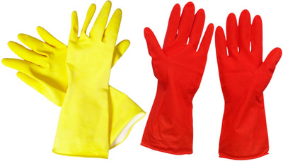 Qudio Premium Latex Gloves–Reusable Hand Protection-Washing, Cleaning, Gardening Wet and Dry Disposable Glove Set(Medium Pack of 2)