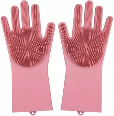 GULU SiliconeGloves with Reusable Heat Resistant Tool for Cleaning,Dish Washing 1pair Wet and Dry Glove(Free Size)